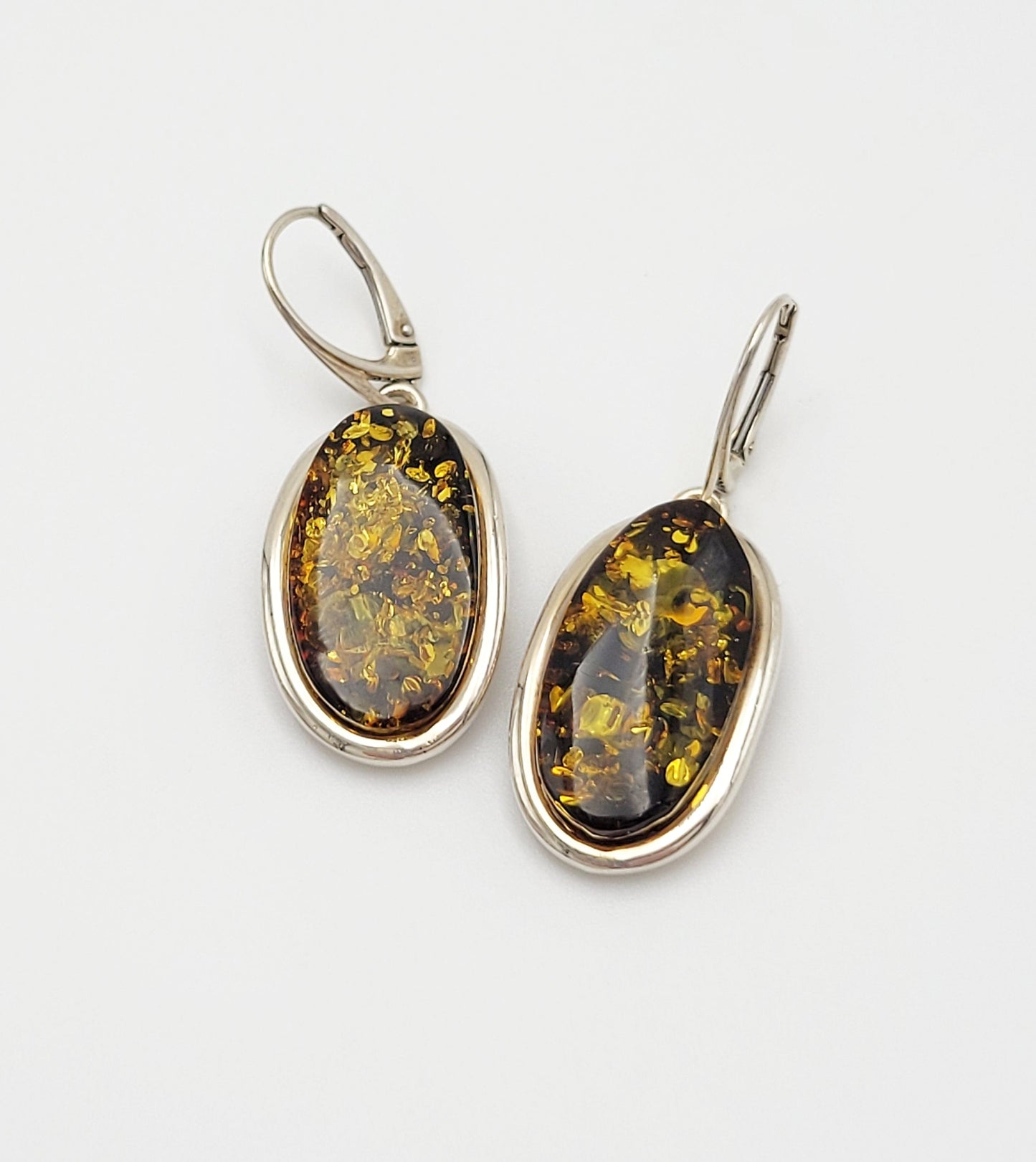 Designer Earrings Jewelry Vintage Sterling Silver & Amber Modernist Long Dangle Earrings