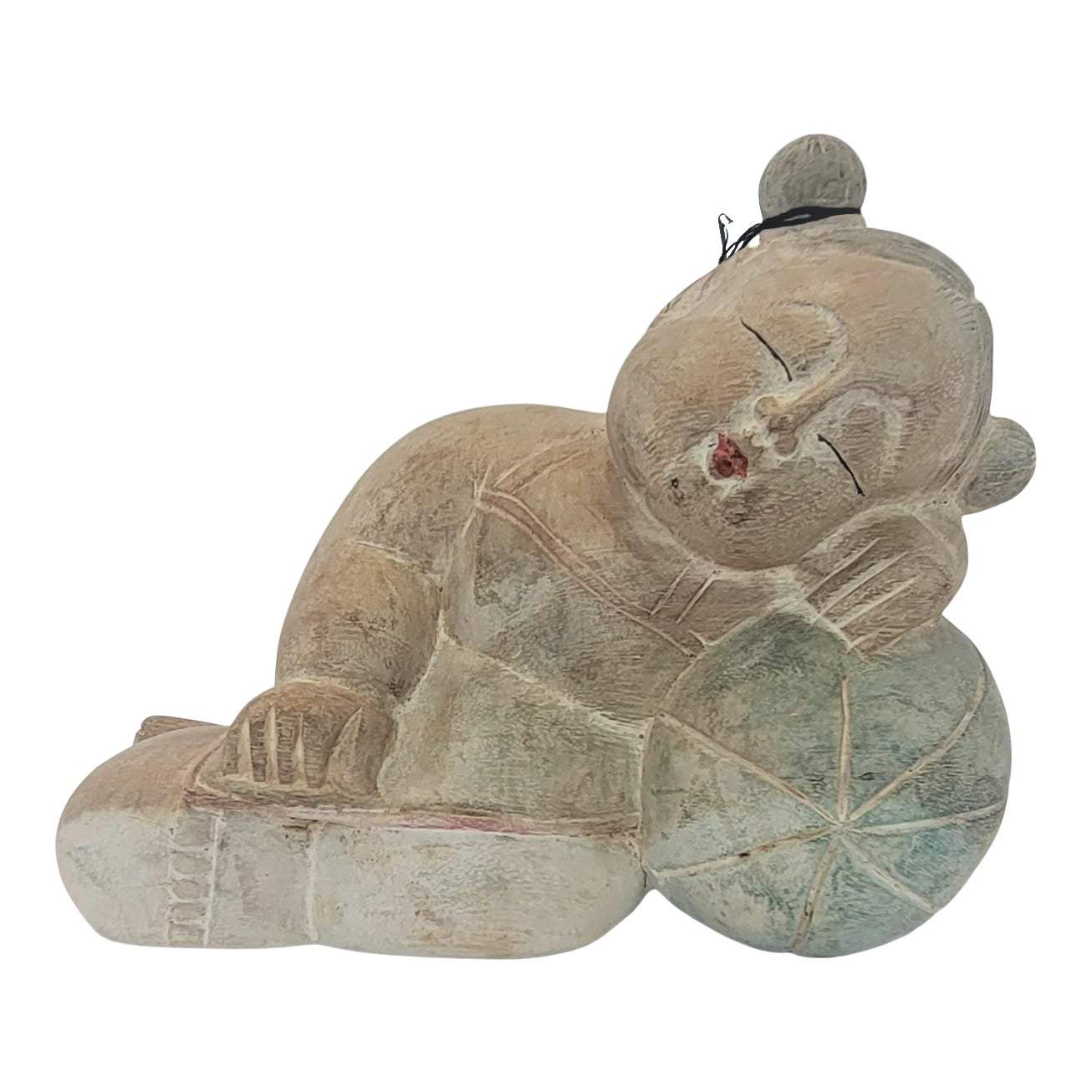 Dolbi Cashier Sculpture Dolbi Cashier Hand Carved Wood Sleeping Geisha Girl Sculpture w/Tag 1980s