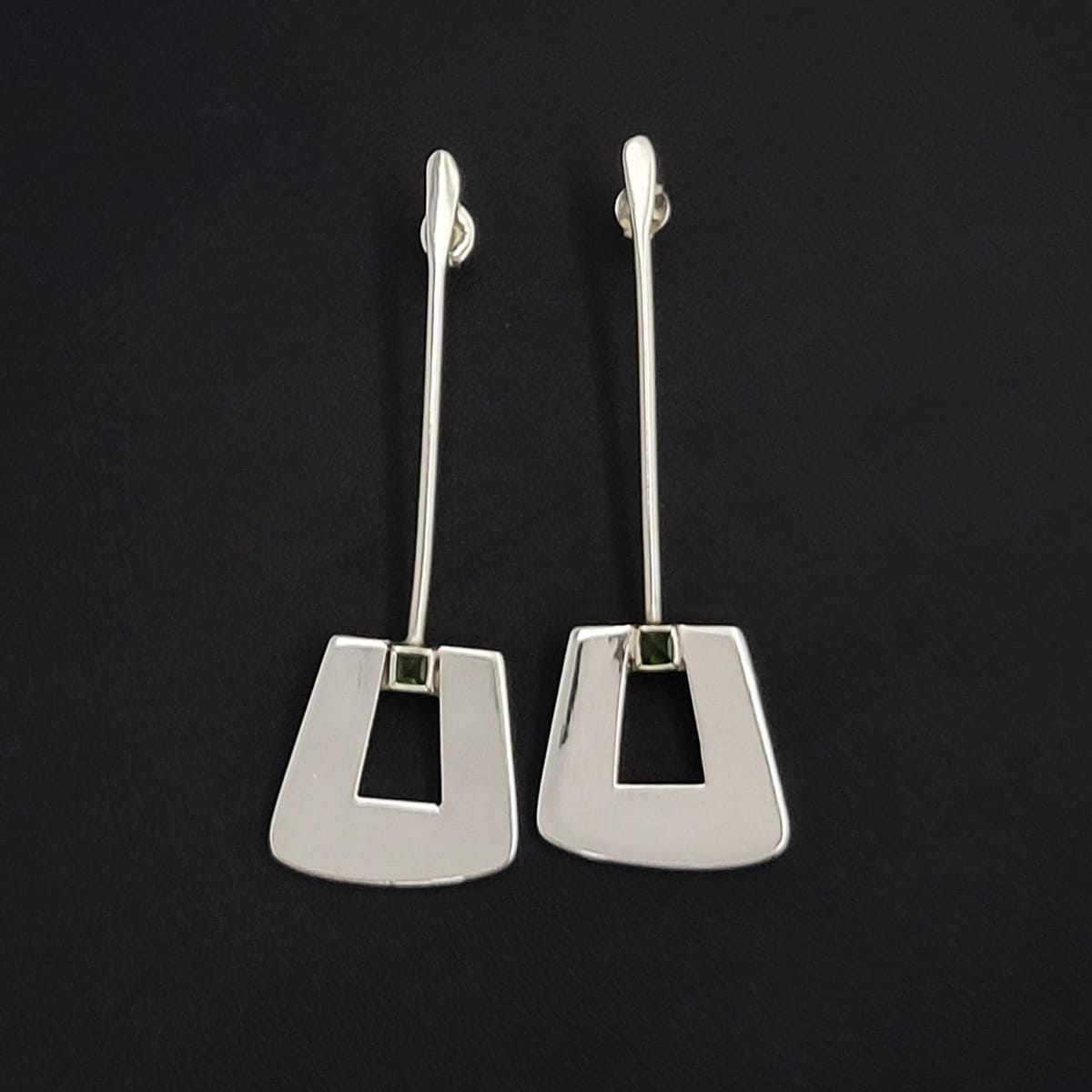 Dolivm Jewelry Greek Designer Dolivm Sterling & Emerald XL Modernist Earrings Circa 1990s