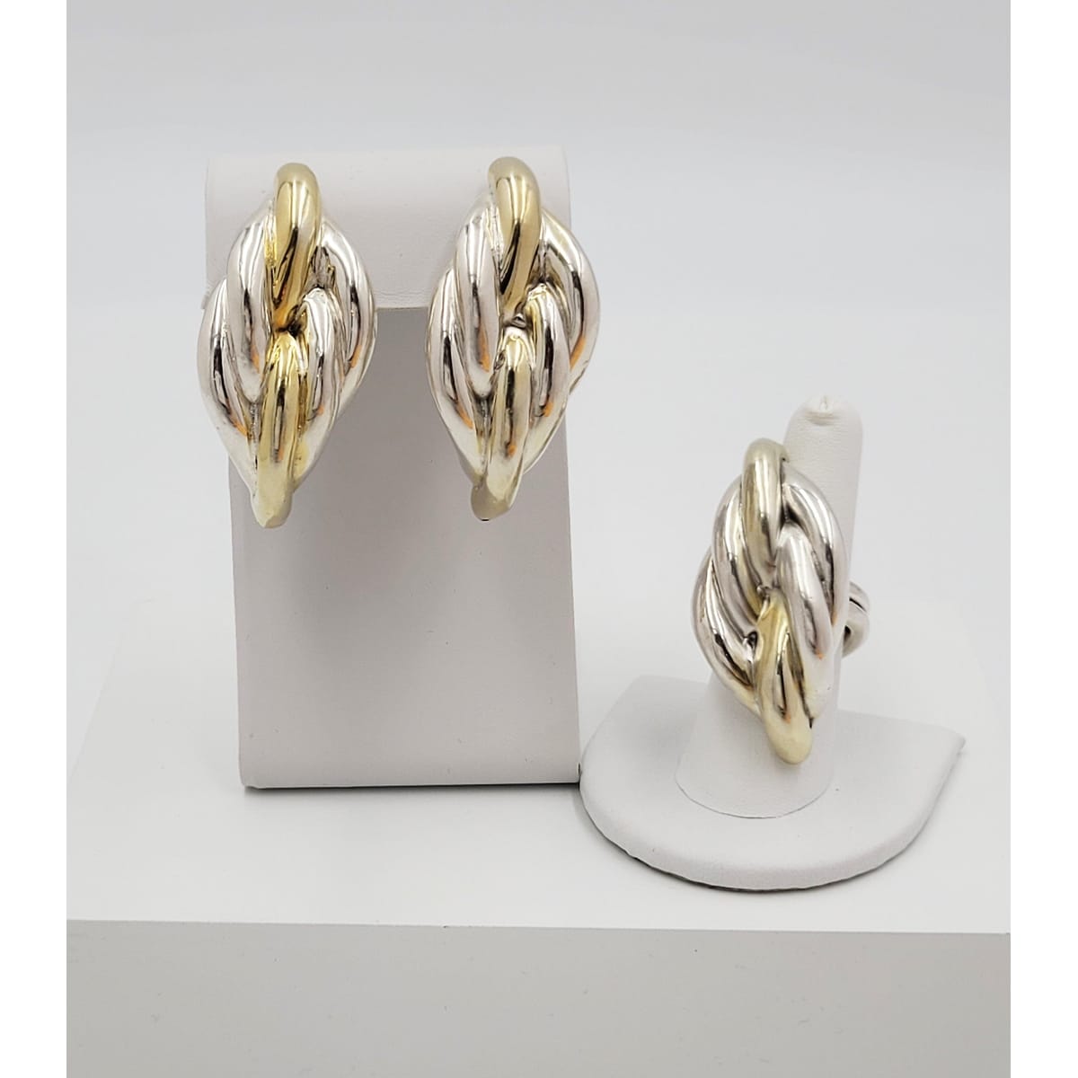 Puffy Sterling Ring & Earrings Demi Parure Set