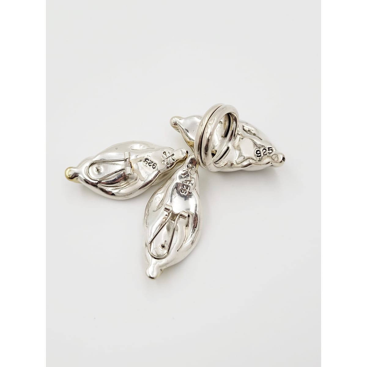 Georg Jensen Jewelry Puffy Sterling Ring & Earrings Demi Parure Set