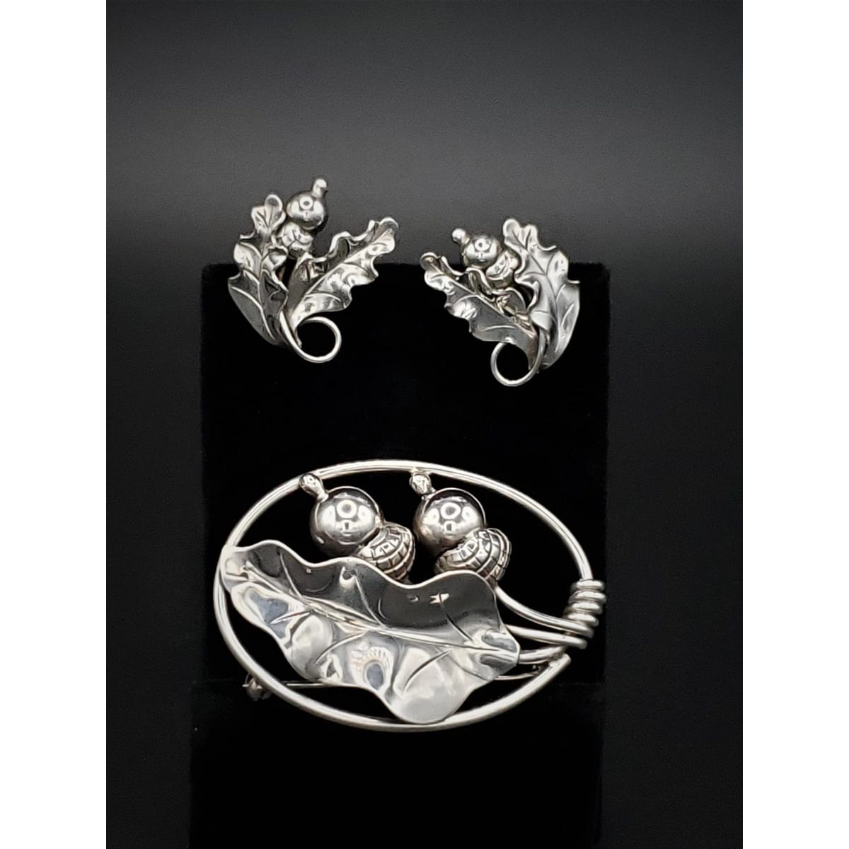 Georg Jensen Jewelry RARE 1940s La Paglia Georg Jensen USA Acorns Converter Brooch & Earrings Set