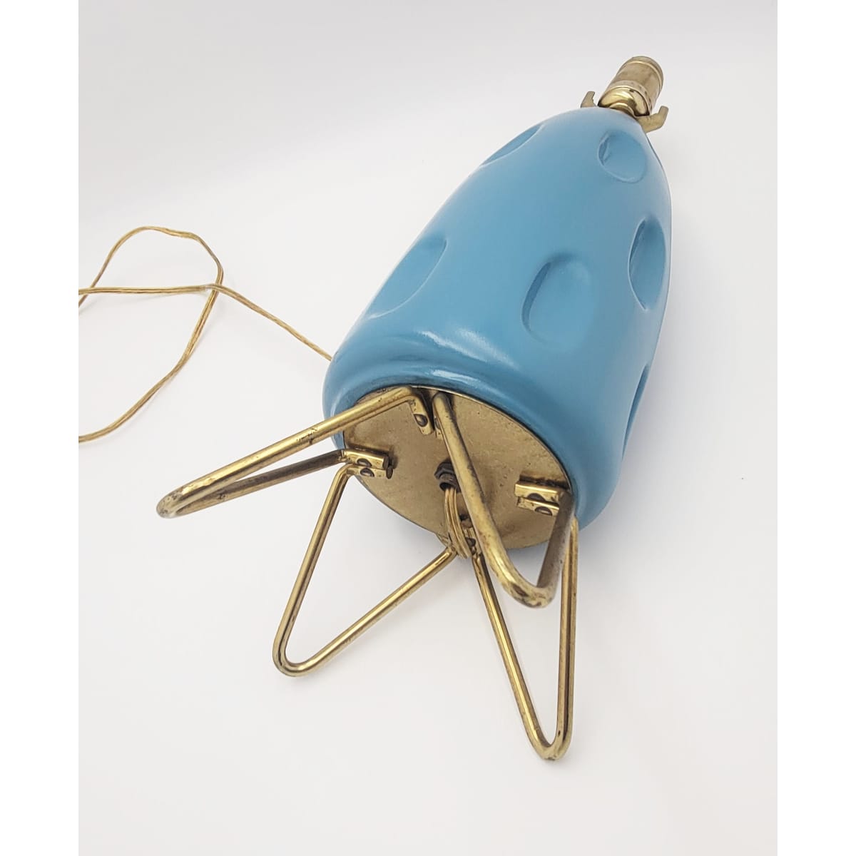 Gonder Bradley Lamp Lighting Gonder-Bradley Retro Turquoise Ceramic & Brass Hairpin Table Lamp 1960s