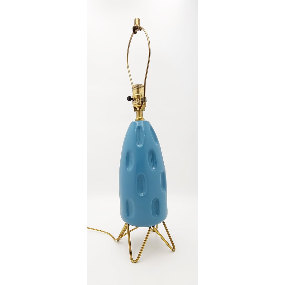 Gonder Bradley Lamp Lighting Gonder-Bradley Retro Turquoise Ceramic & Brass Hairpin Table Lamp 1960s
