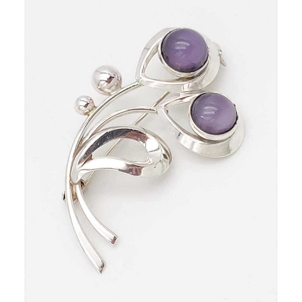 Hermann Siersbol Jewelry Danish Designer Hermann Siersbol Sterling & Amethyst Art Deco Floral Brooch 1950s