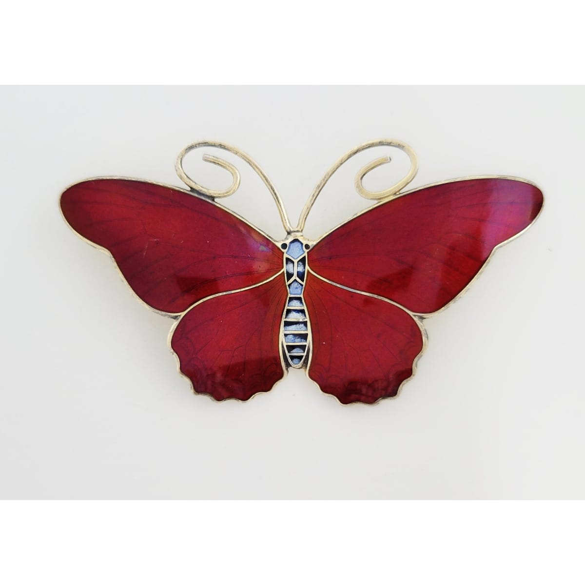 Hestenes Jewelry VERY RARE Hestenes Norway Sterling & Enamel HUGE Butterfly Brooch 1930s
