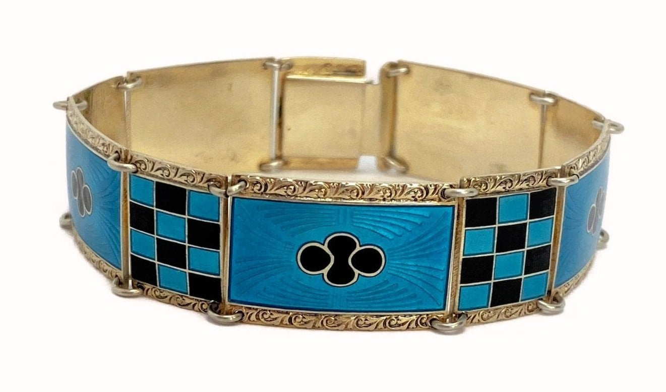 Hjortdahl Jewelry Designer Hjortdahl Norway Sterling & Enamel Art Deco Panel Bracelet RARE 1930s
