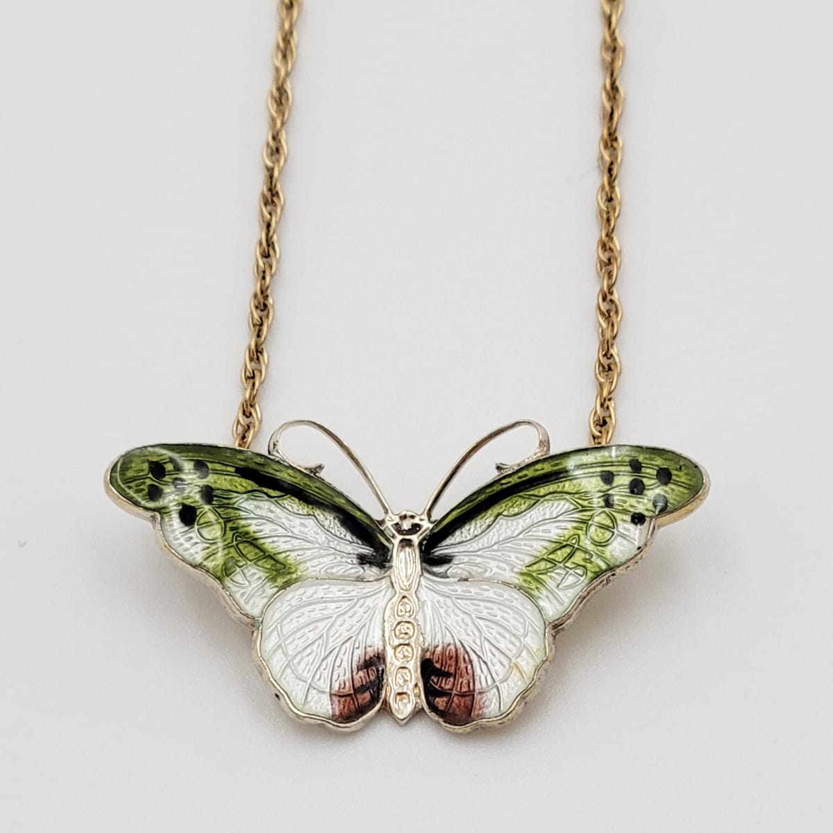Hroar Prydz Jewelry Hroar Prydz Norway Sterling & Guilloche Enamel Butterfly Necklace 20/30s