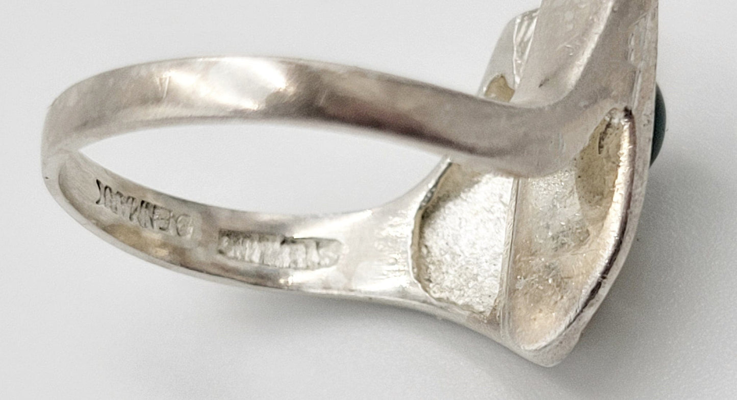 Ibsen & Weeke Jewelry Danish Ibsen & Weeke Sterling Green Chalcedony Brutalist Modernist Ring 1960s