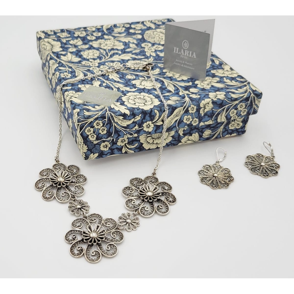 Ilaria Peru Jewelry Designer Ilaria Peru Sterling Silver Statement Necklace & Earrings Set in Original Box