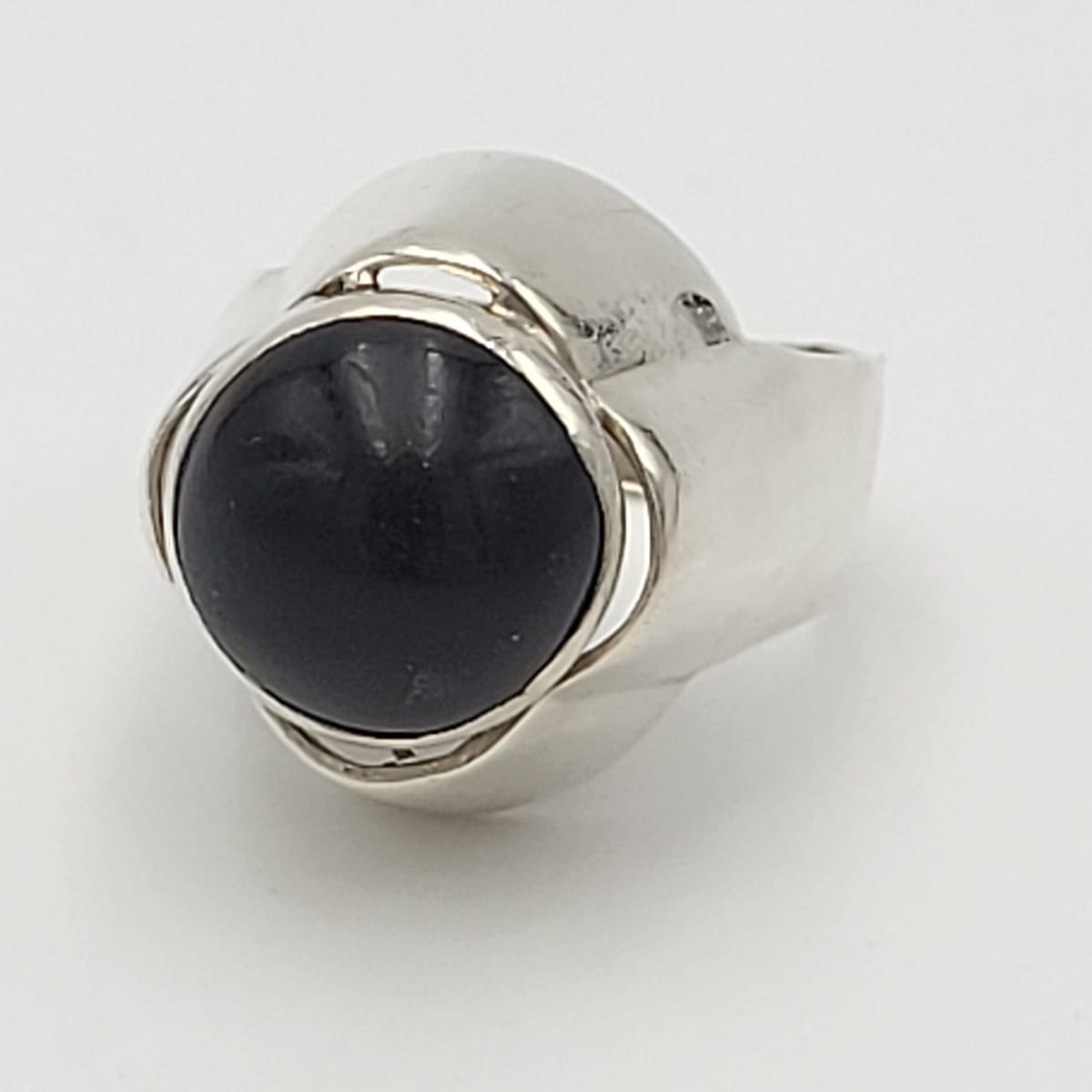 Israel Sterling Jewelry Designer Sterling Silver & Onyx Huge Statement Cocktail Ring Signed 1960&