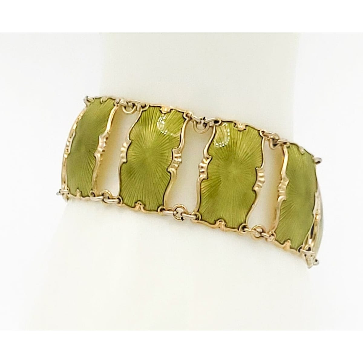 Ivar Holth Jewelry Ivar Holth Norway Sterling & Green Enamel Art Deco Panel Links Bracelet 1940s