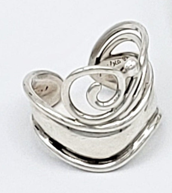 Danish Designer Janica Janina Nielsen abstract modernist sterling silver Cuff Ring 1980s, view 1 of 2
