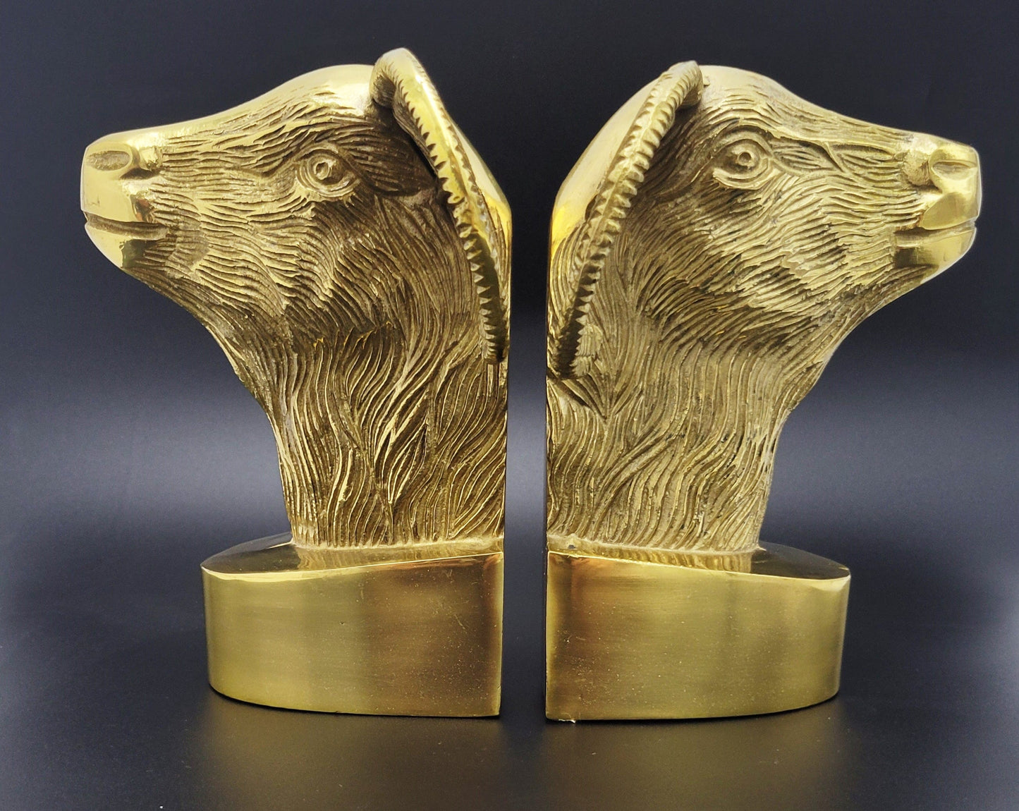 Jaru Bookends Vintage Regal & Majestic Large Brass Aries Ram Bighorn Sheep Bookends Set