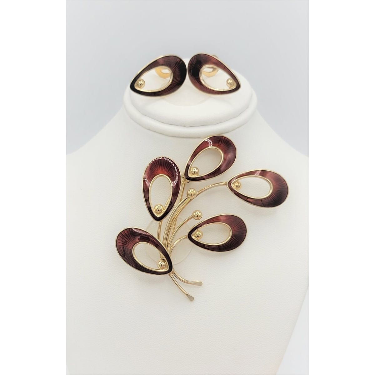 Jemax Jewelry VNTG Karin Pedersen JEMAX Denmark Gilt 925 & Enamel Art Deco Brooch Earrings SET