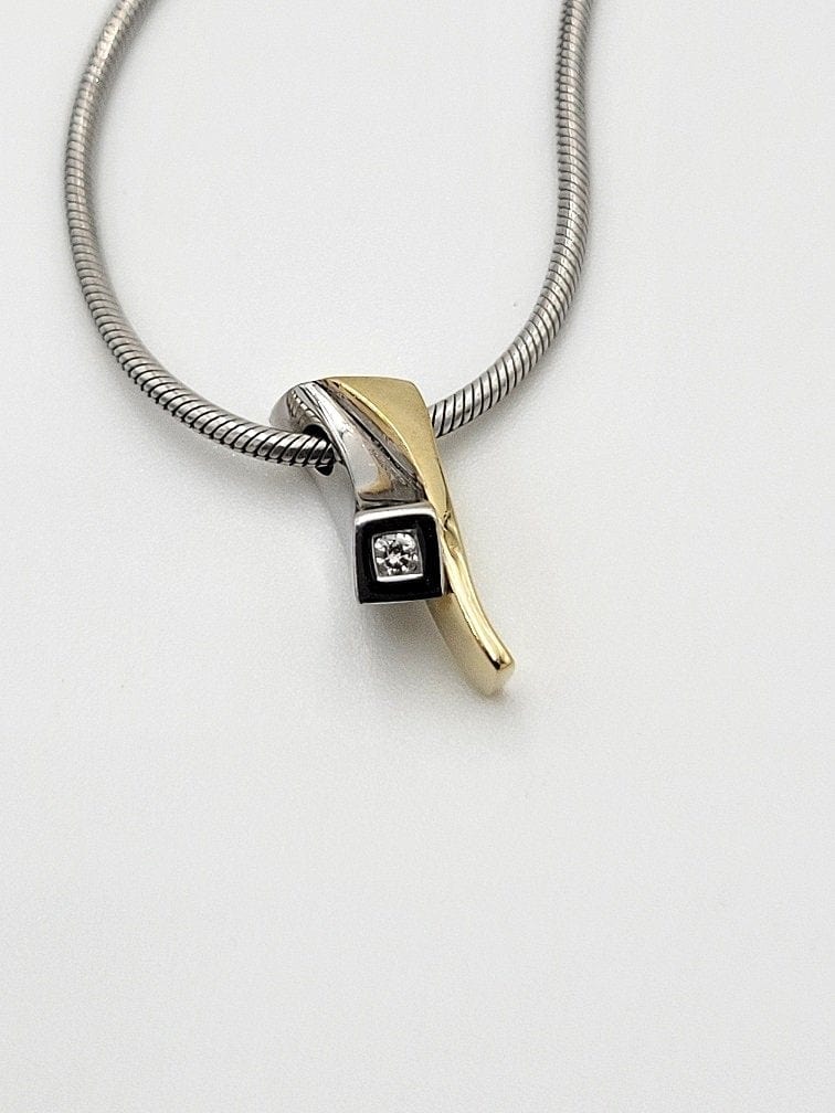 Jens Johannes Aagaard Jewelry VNTG Jens Johannes Aagaard 14k Gold 925SS Diamond Danish Modernist Necklace