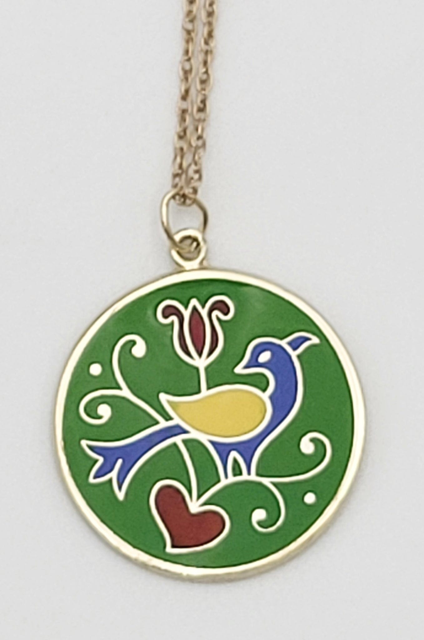 Jens Tag Hansen Jewelry Vintage Sterling Silver & Enamel Bird Flowers Ornate Pendant Necklace Signed