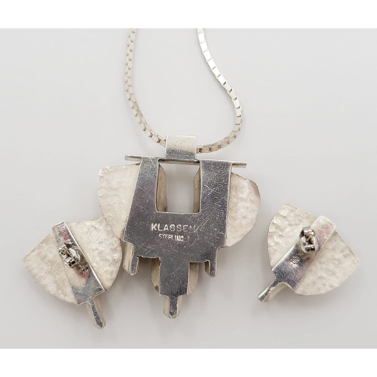 Klassen Jewelry Brianna Glanzer Klassen Sterling Silver Abstract Modernist Necklace & Earring Set 1990s