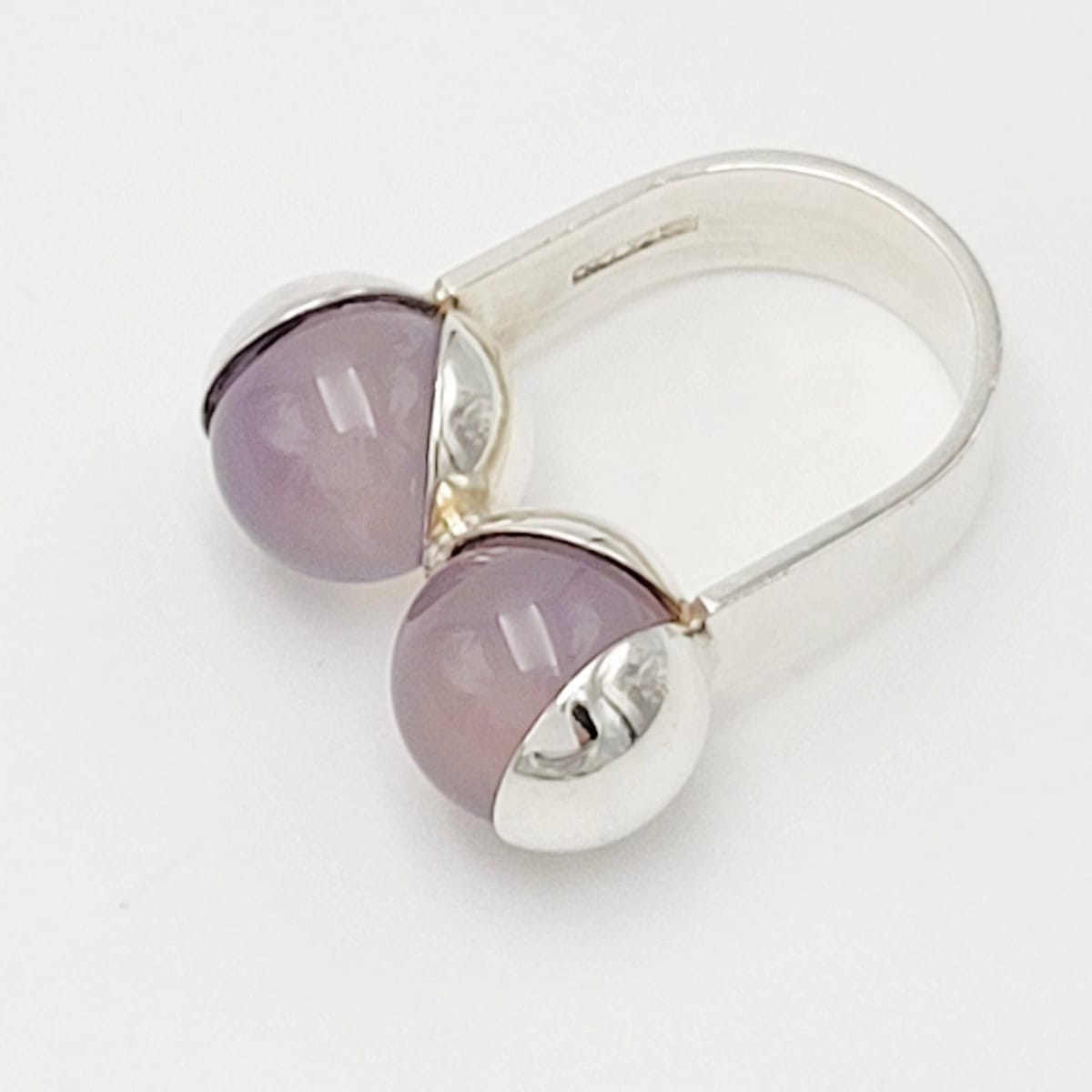 Kupittaan Kulta Jewelry RARE EK Kupitaan Kulta Sterling & Rose Quartz 3D Orbs Modernist Ring 1960s