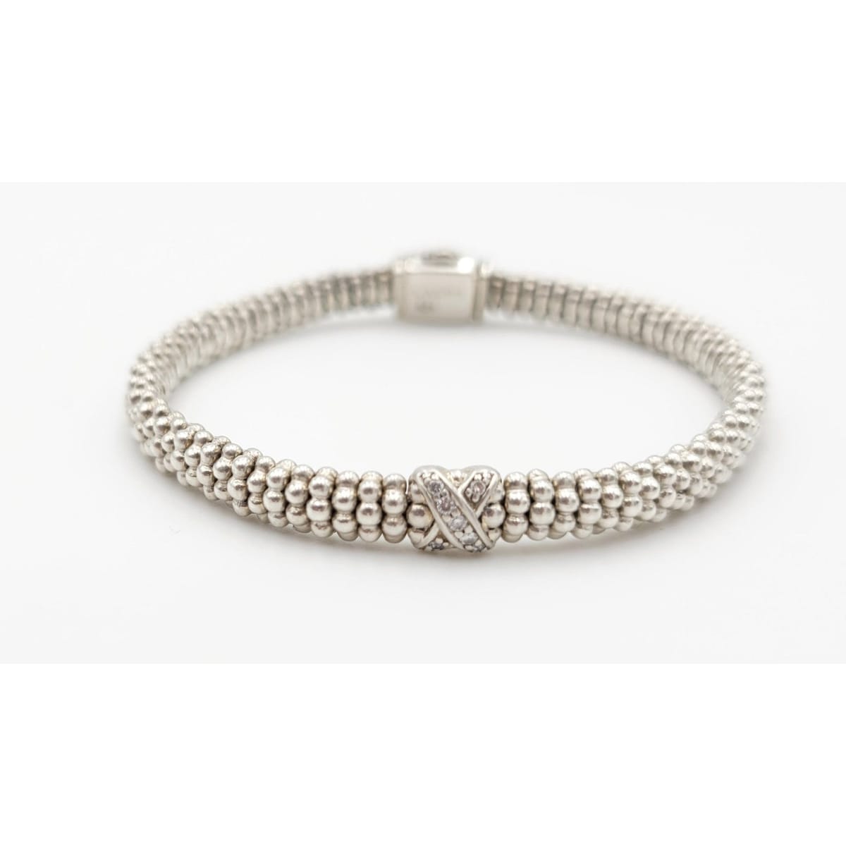 Lagos Jewelry Superb LAGOS Caviar Lux Sterling Silver & Diamond Single X Station Bracelet Mint!