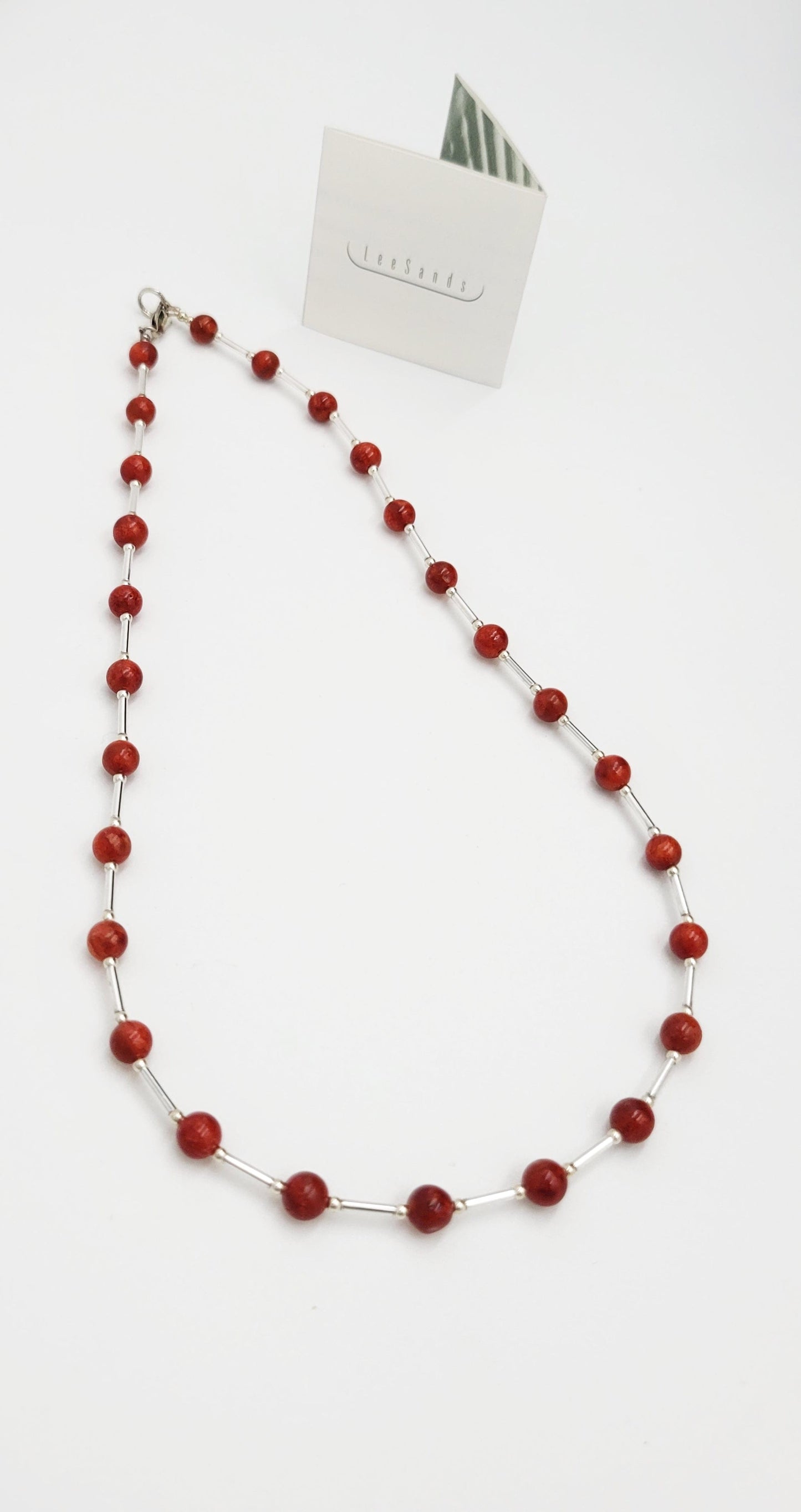 Lee Sands Jewelry Designer Lee Sands Sterling Silver & Red Coral Station Necklace