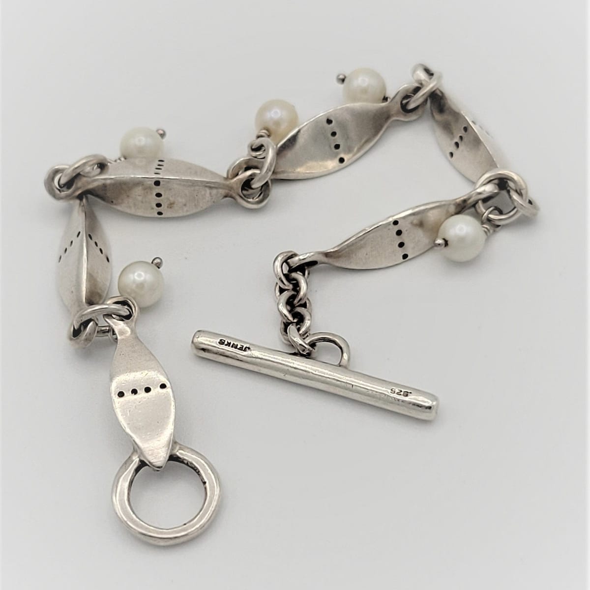 Lisa Jenks Jewelry Superb Artisan Lisa Jenks 925 Sterling Silver & Dangling Pearls Modernist Bracelet