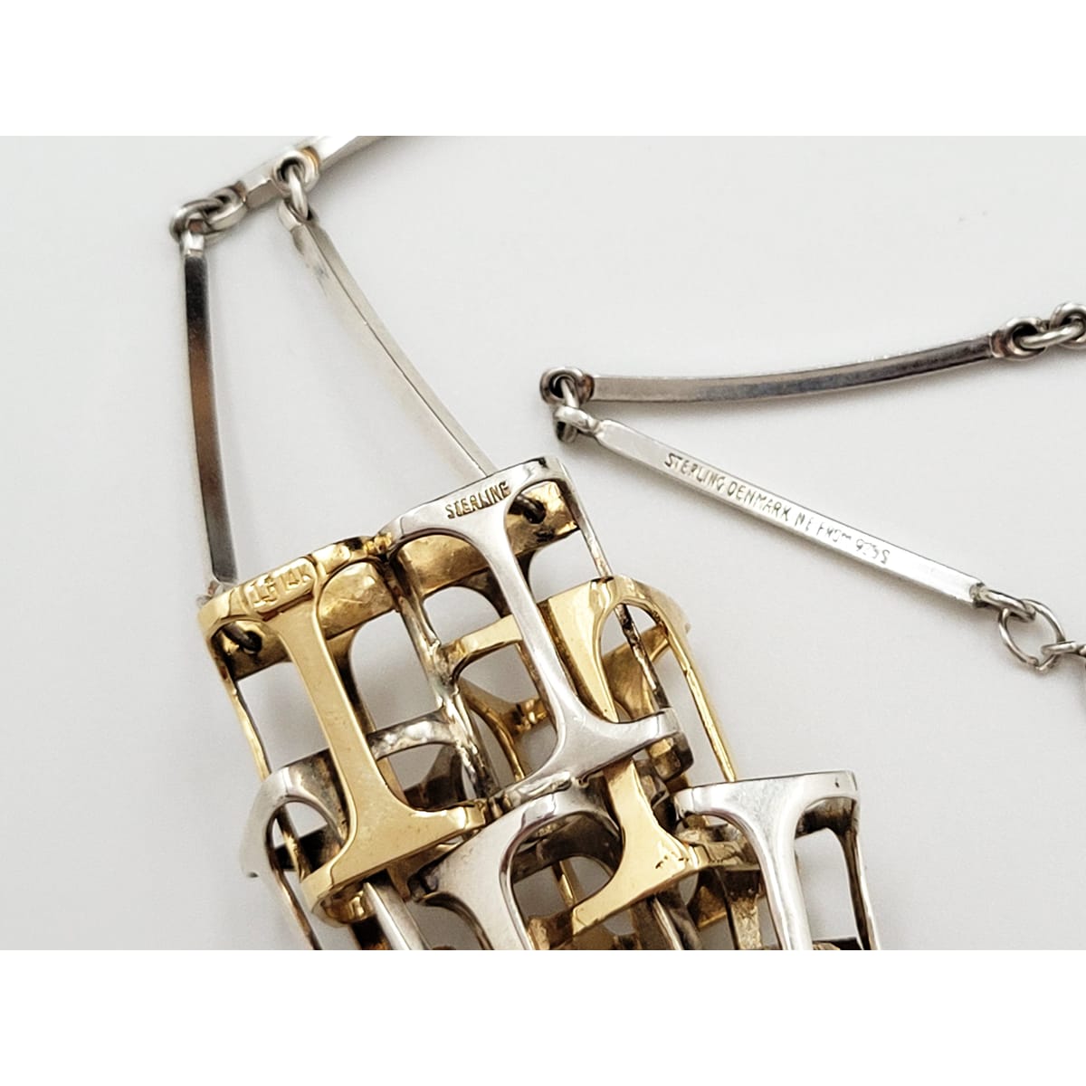 LJI and Niels Erik From Jewelry Superb Danish Design 14k & 925 Abstract Modernist Cubist 3D HUGE Necklace