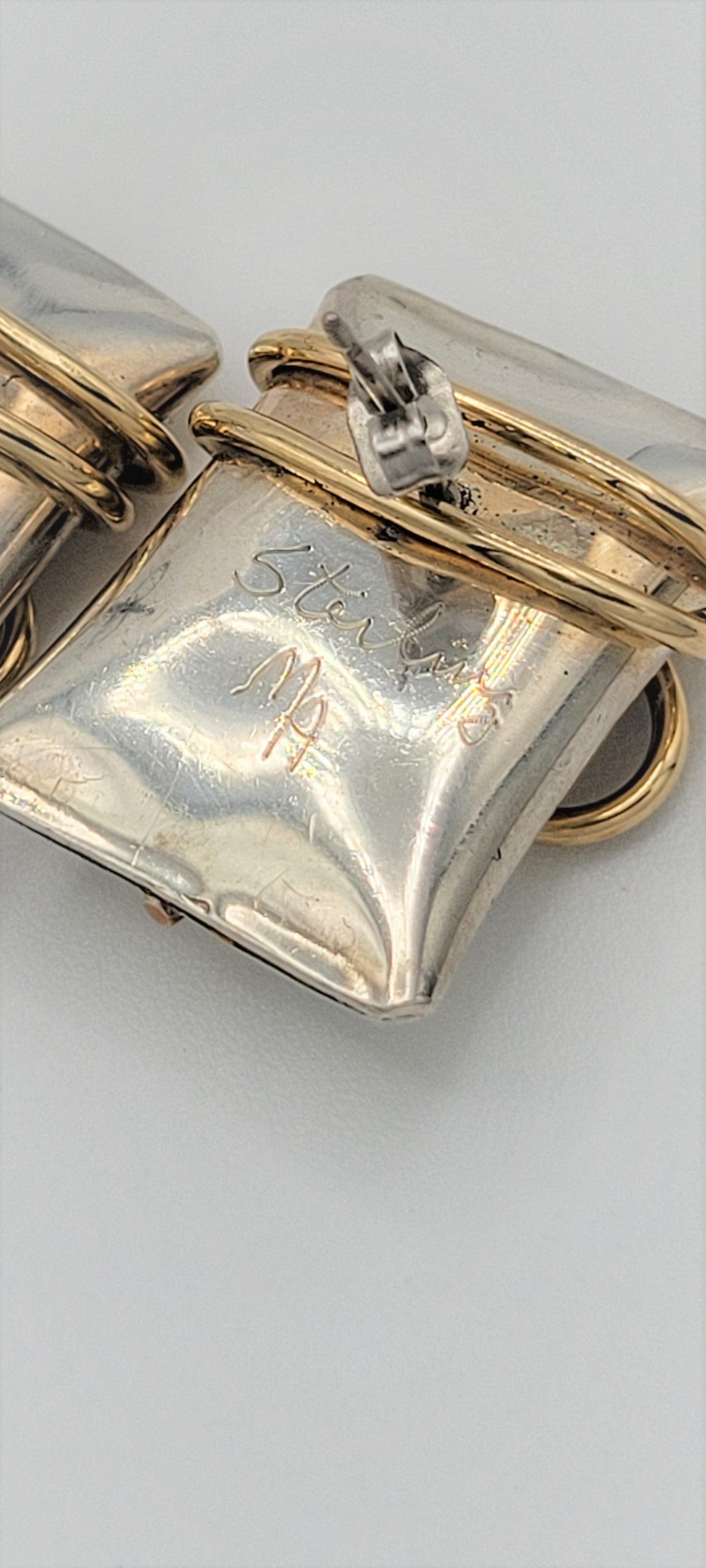 MA Sterling Jewelry Vintage Designer Signed MA Sterling Silver Modernist Earrings - Circa 1980's