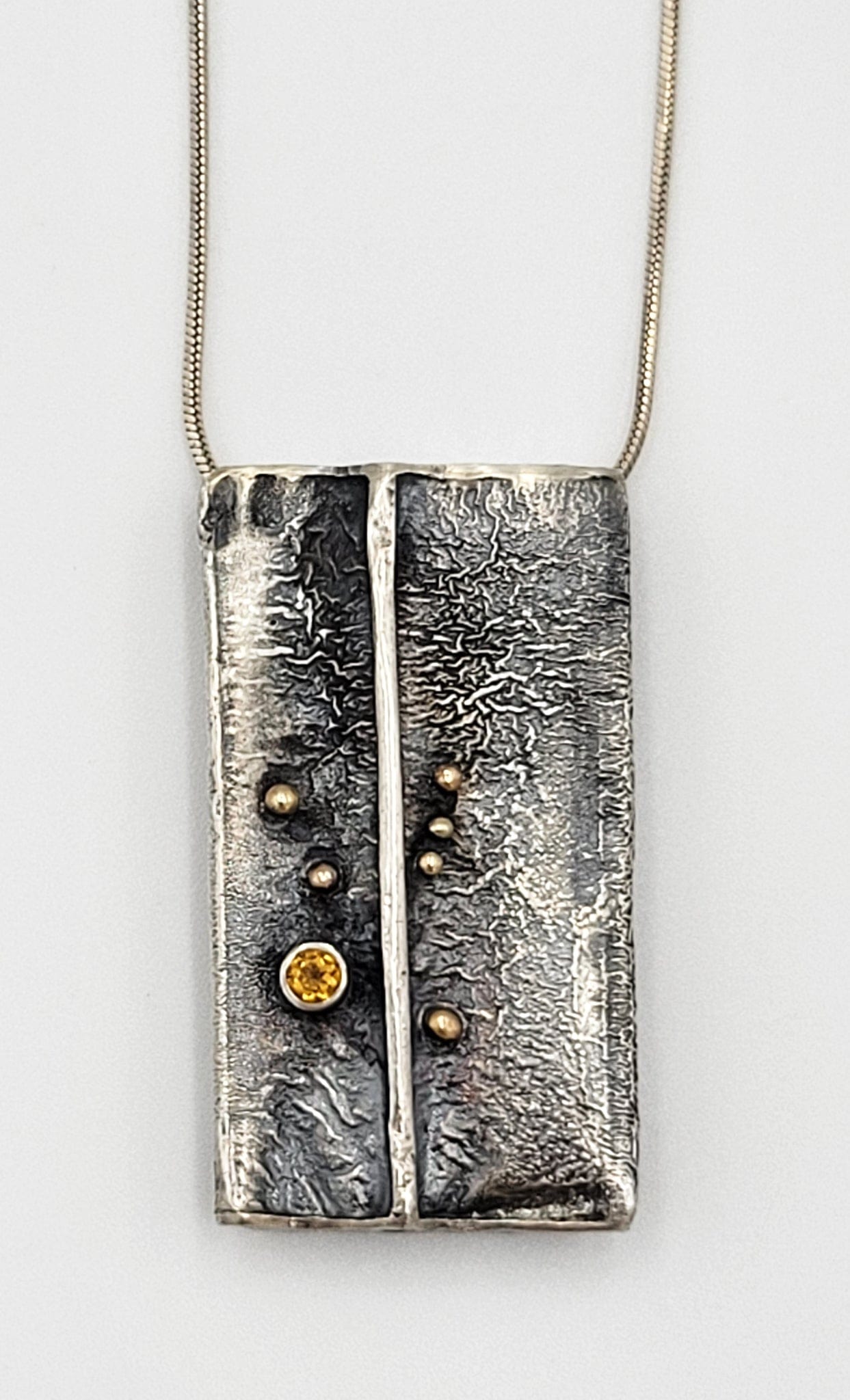 Mason Jewelry Vintage Studio Artisan Oxidized Sterling & Citrine Brutalist Pendant Necklace Signed
