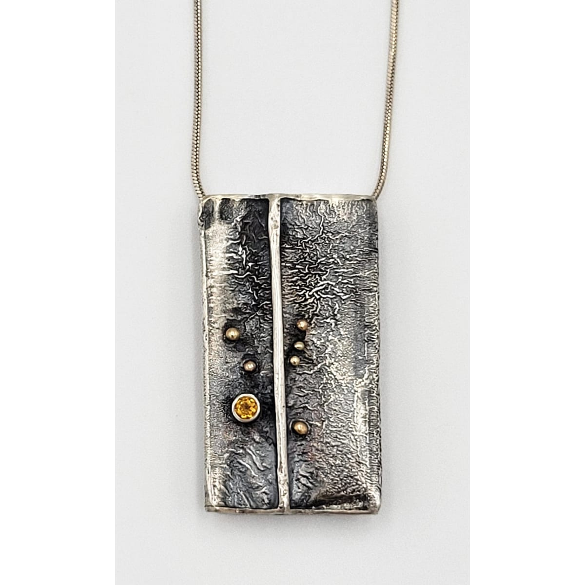 Mason Jewelry Vintage Studio Artisan Oxidized Sterling & Citrine Brutalist Pendant Necklace Signed