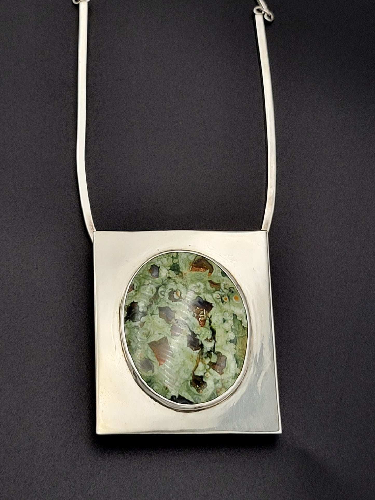 MFG Jewelry MASSIVE Vintage Agate & Hand Wrought Sterling Statement Necklace Signed