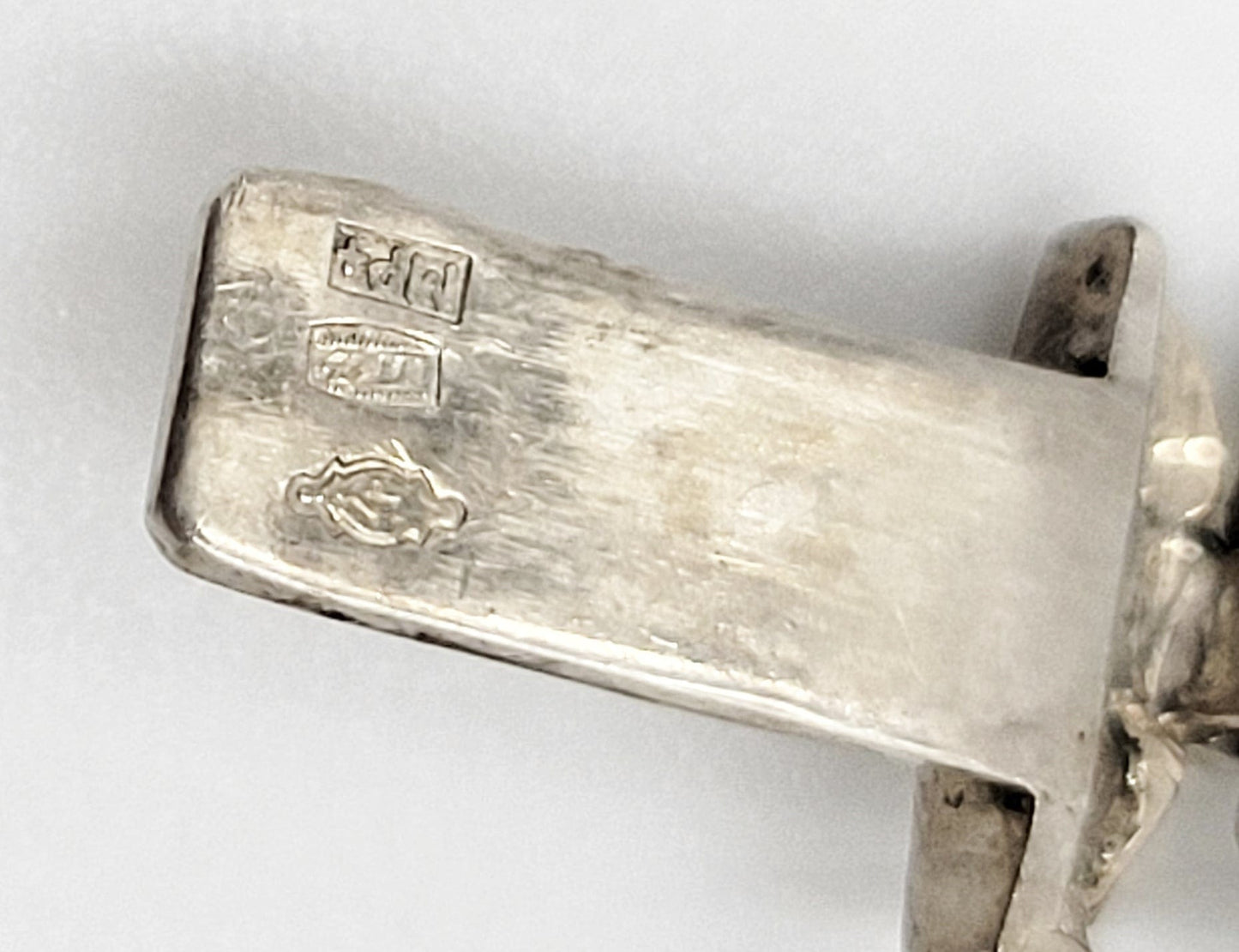 MP Netherlands Jewelry Dutch Designer Sterling & Chocolate Marcasite Art Deco Panel Links Bracelet 1959