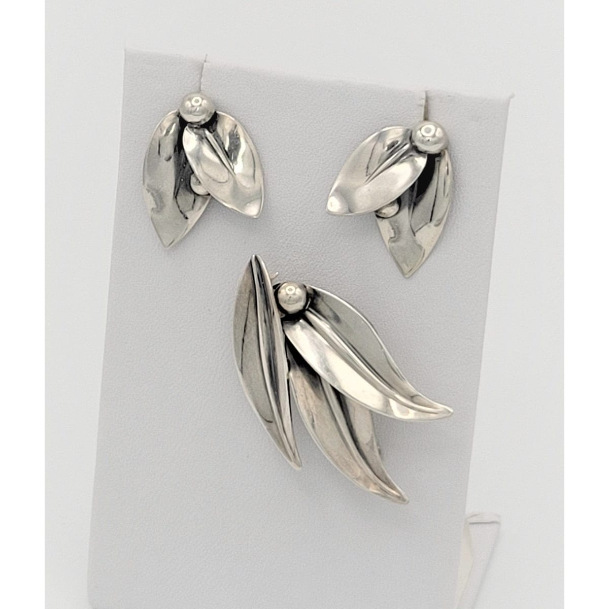 Niels Erik From Jewelry Niels Erik From Danmark Sterling Foliage Brooch & Earrings Set Circa 40s-50s