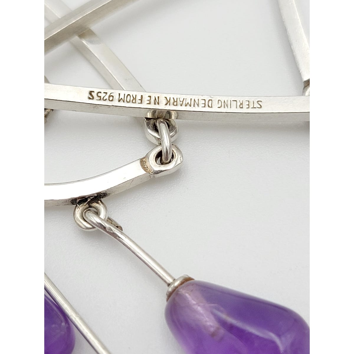 Niels Erik From Jewelry Rare Danish NE From Sterling & Amethyst Bar Links Modernist Necklace 1960s