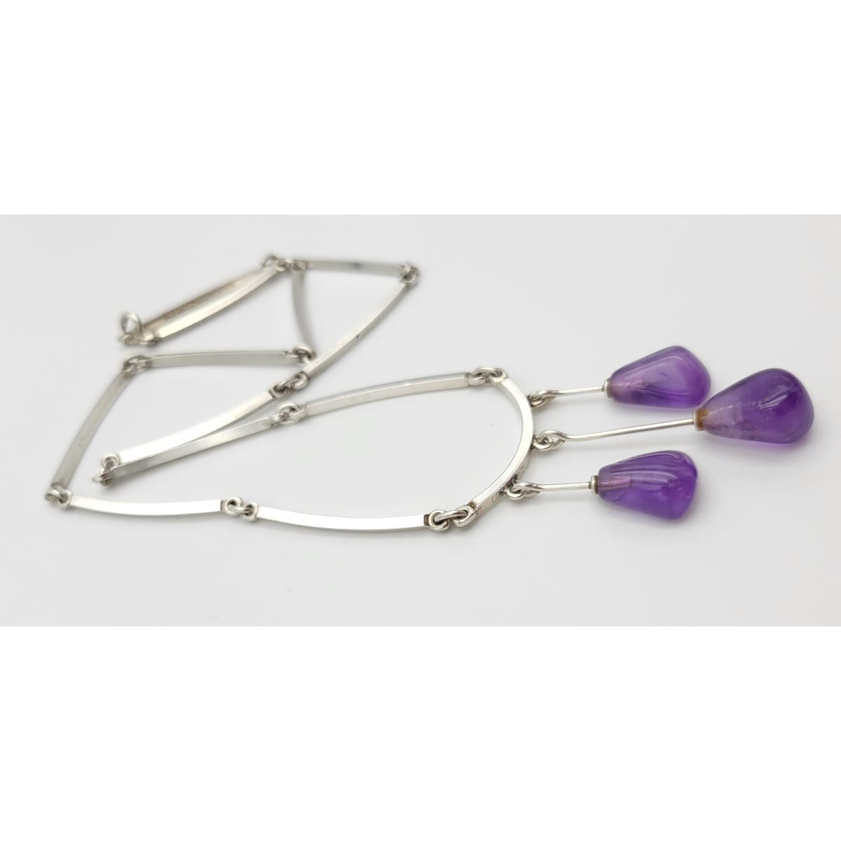 Niels Erik From Jewelry Rare Danish NE From Sterling & Amethyst Bar Links Modernist Necklace 1960s