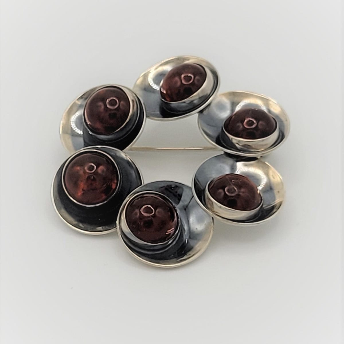 Niels Erik From Jewelry VNTG NE From Denmark 925 Sterling & Red Chalcedony Circular Modernist Brooch