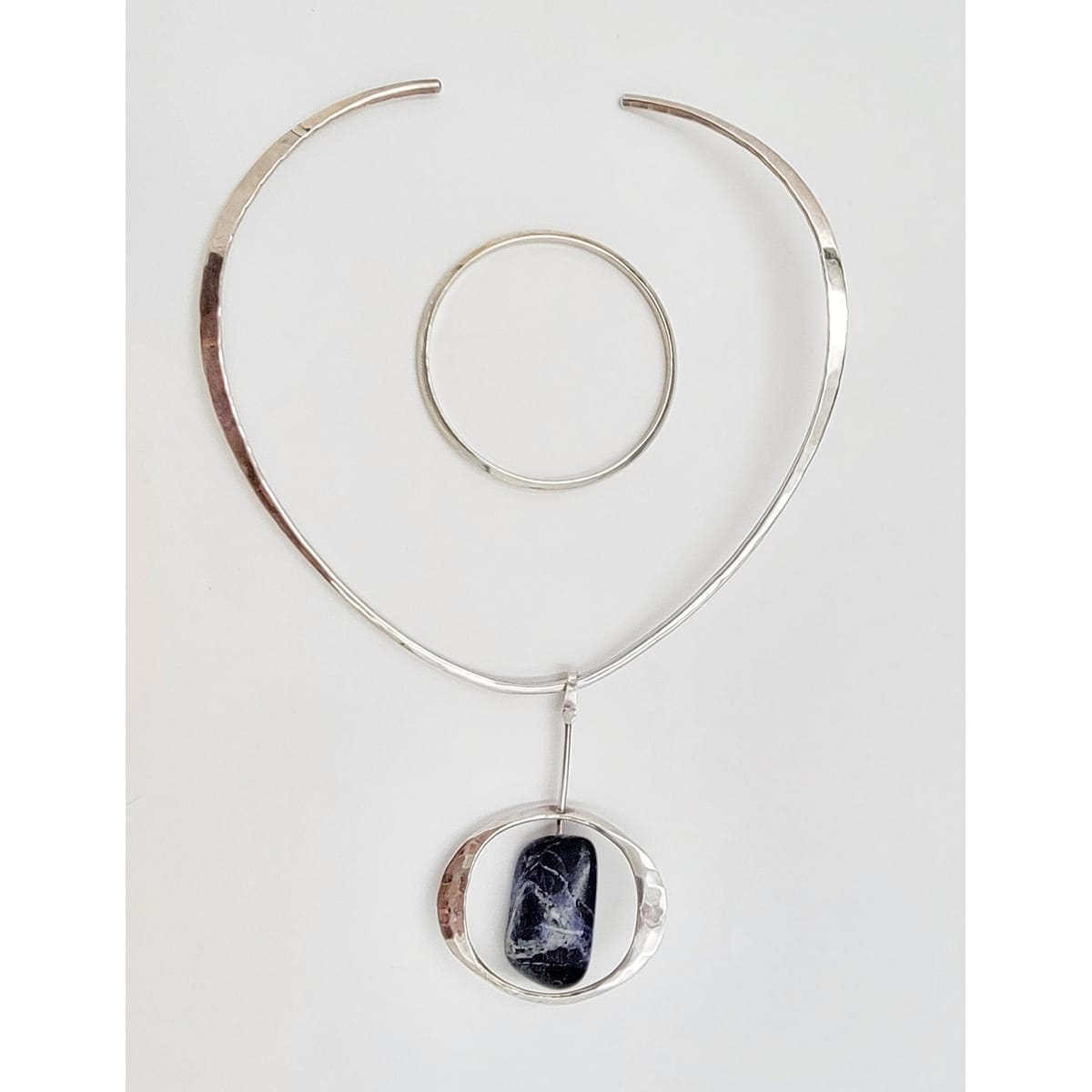 Norway Plus Designs Jewelry Superb Norway+Designs Modernist Sterling Lapis Necklace & Bangle Set 1960s