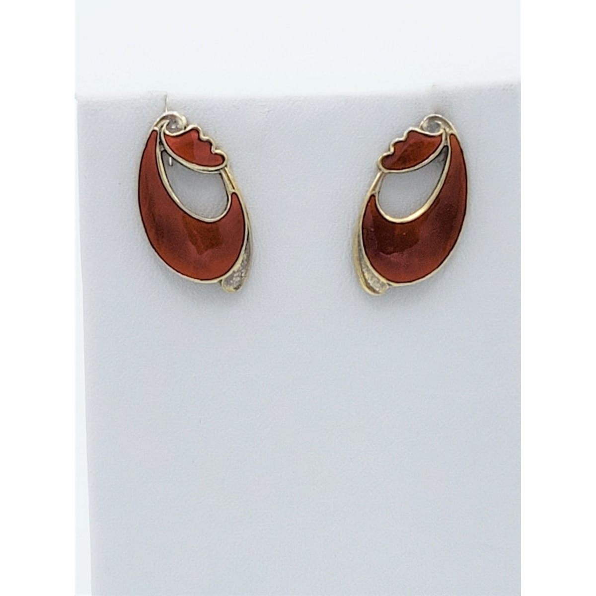OPRO Jewelry Vntg OPRO Norway Gilt 925 Sterling & Red Guilloche Enameled PIERCED Earrings