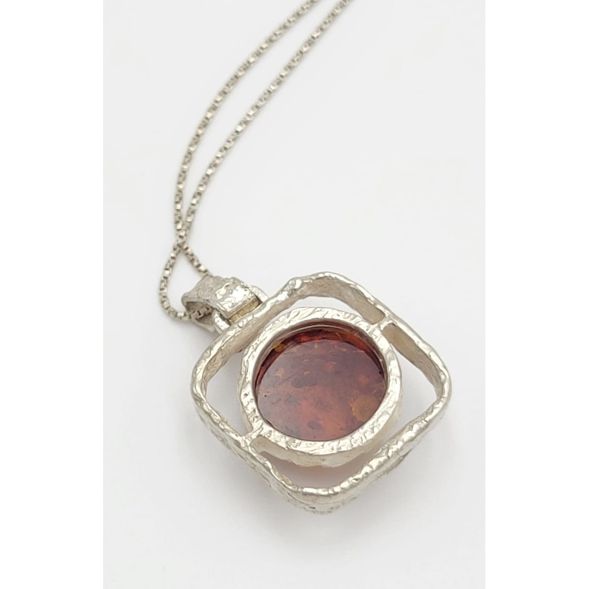 OTC Jewelry MCM Scandinavian Style Sterling Silver & Amber Modernist Pendant Necklace