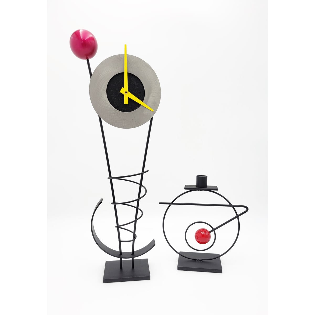 Rick Martin Clock and Candleholder Rick Martin Abstract Modernist Pop Art Memphis Style Clock & Candleholder