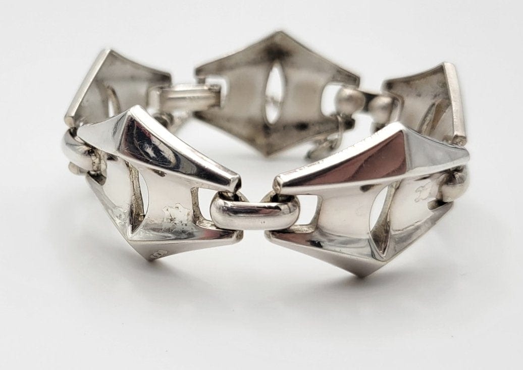 Scandinavian Jewelry Vintage 835 Sterling Silver Scandinavian Modernist Wide Panel Links Bracelet