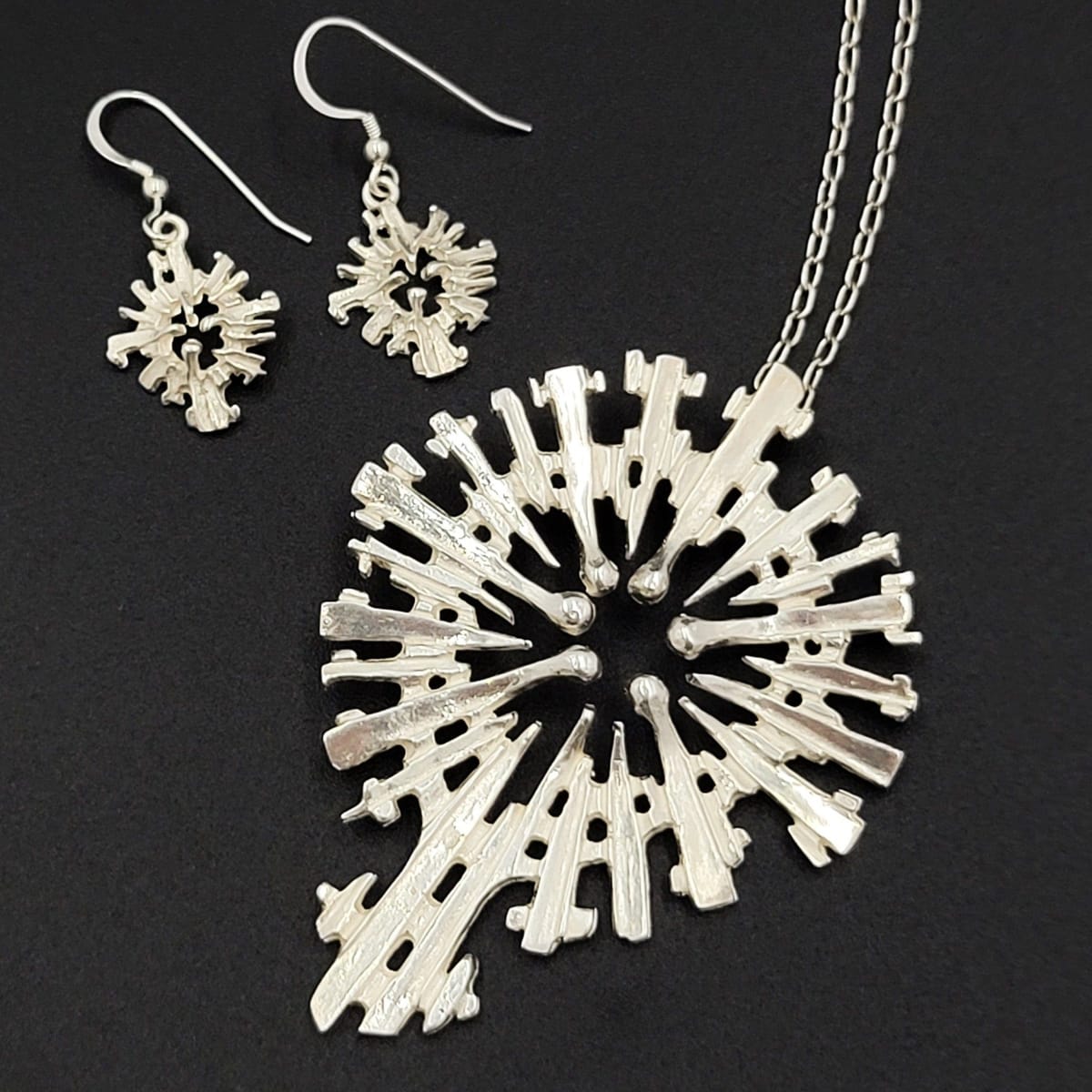 SH Jewelry SH Scandinavian Sterling Abstract Modernist Necklace & Earring Set
