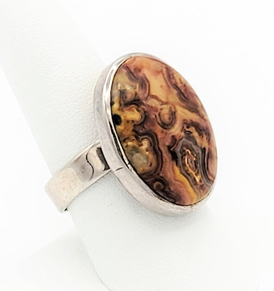Sj Jewelry Vintage Sterling Silver & Brown Botswana Agate Large Modernist Ring by Artisan Sj