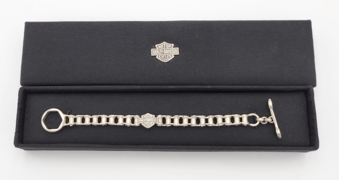 Sterling Jewelry Vintage Designer Harley Davidson Sterling Bike Chain Wrench Bracelet w/Box