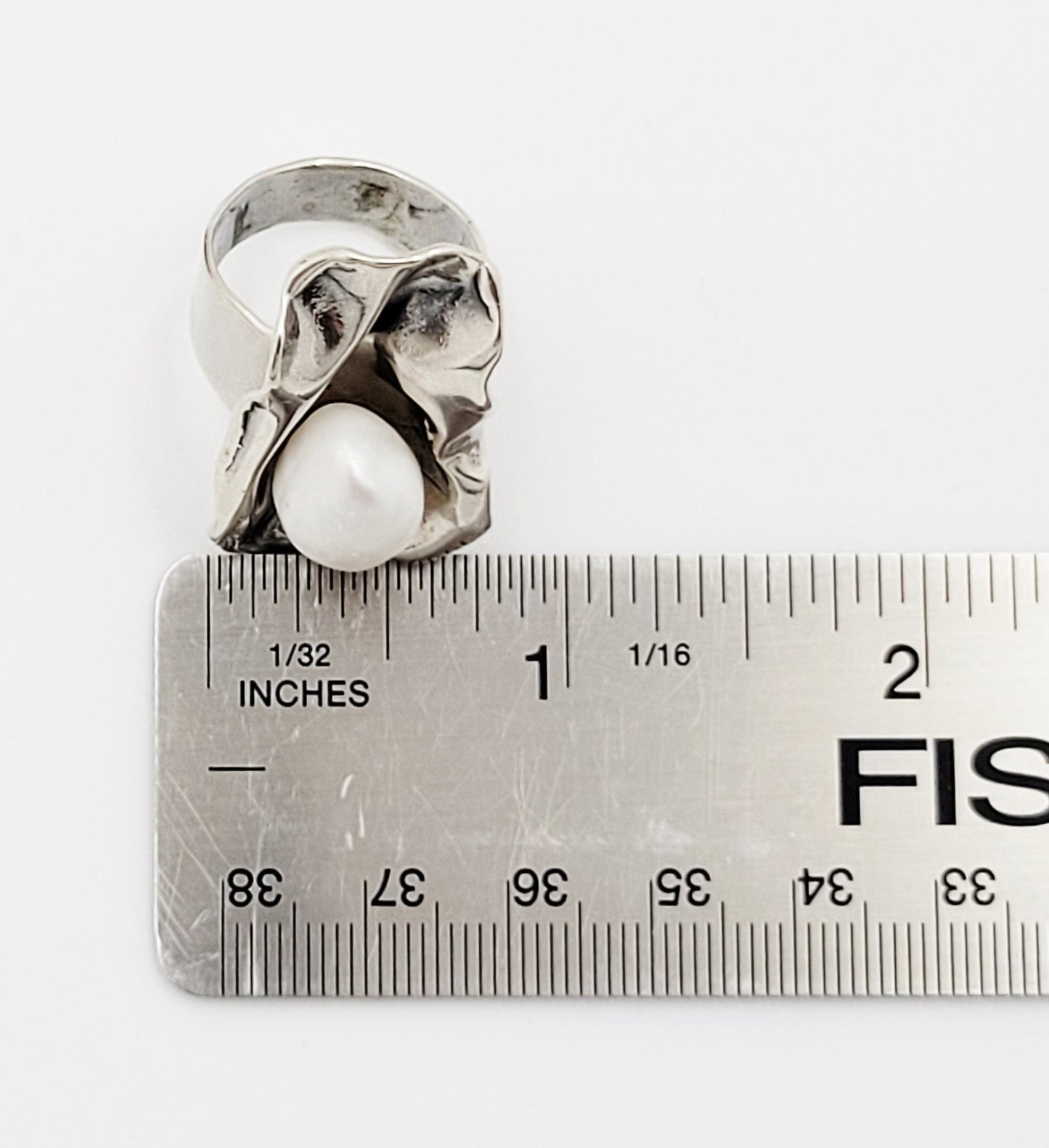 Sterling Ring Jewelry Vintage Sterling Silver & Pearl Large Bold Abstract Modernist Cocktail Ring