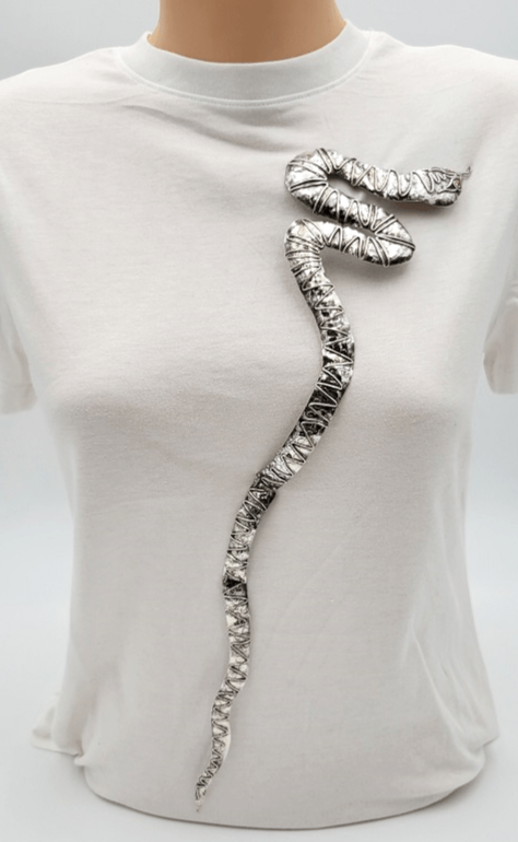 Sterling Silver Snake Jewelry OOAK Vintage 18"L Handmade Sterling Enamel Articulating Snake Serpent Brooch