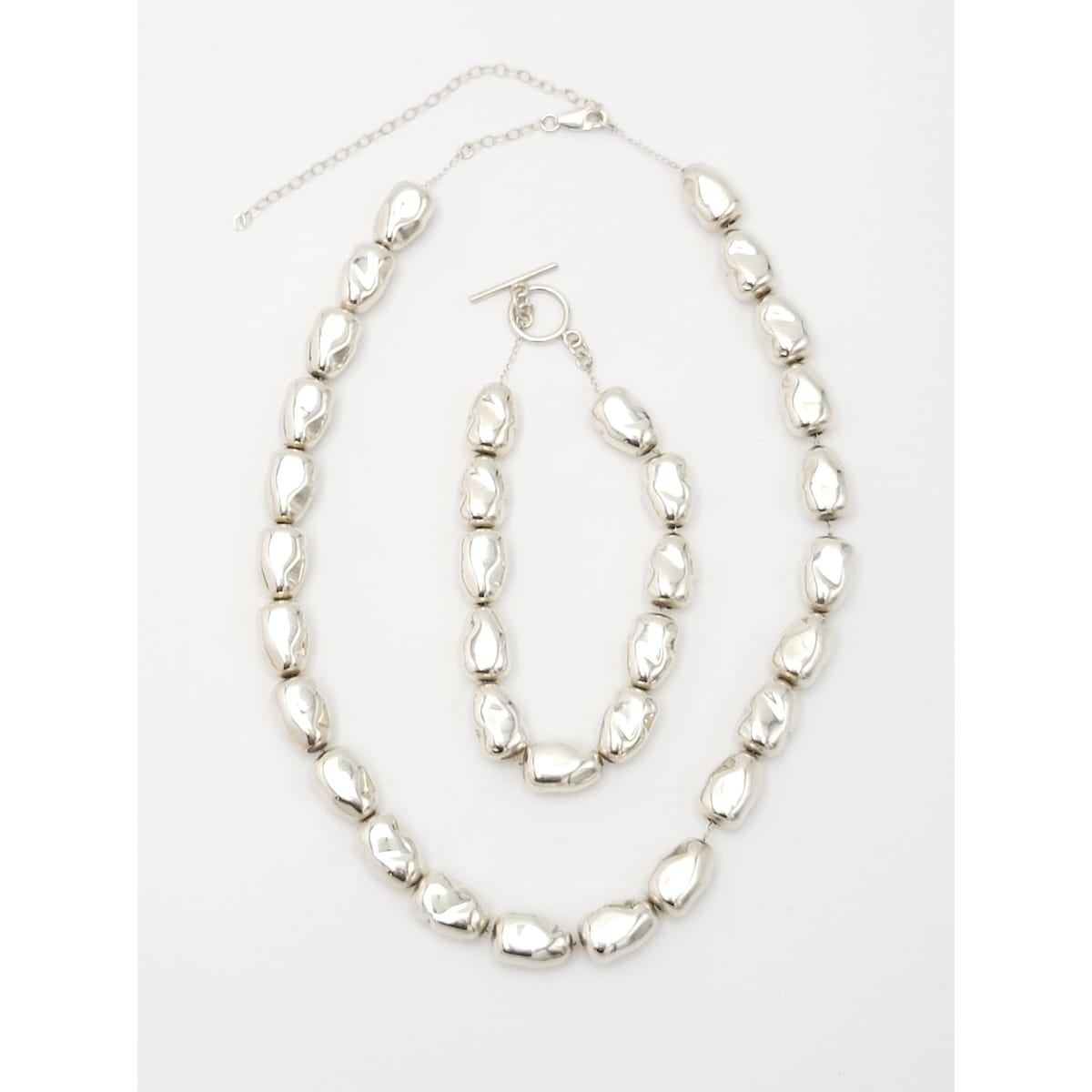 Sunstone Imports Jewelry Designer Sterling Silver Modernist Rock Candy Beads Necklace & Bracelet Set