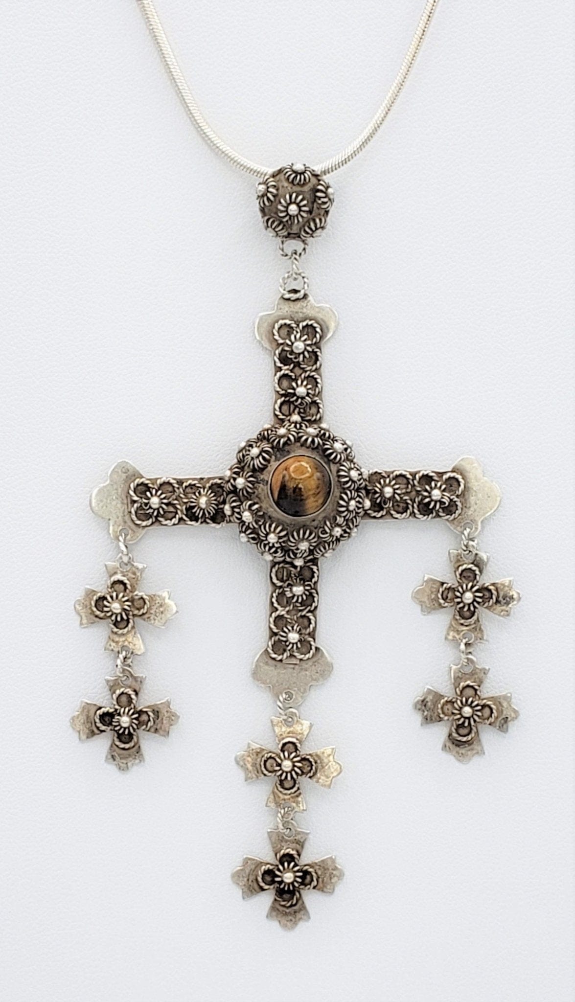 Taxco Jewelry LARGE Vintage Taxco Designer Sterling Tigers Eye Yalalag Necklace Eagle 1 Signed