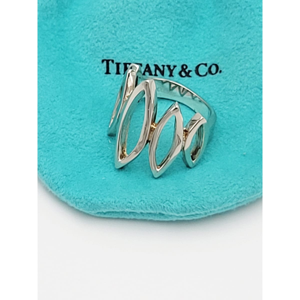 Tiffany & Co. Jewelry Tiffany & Co Sterling Large Modernist Architectural Ovals Cocktail Ring w/ Bag