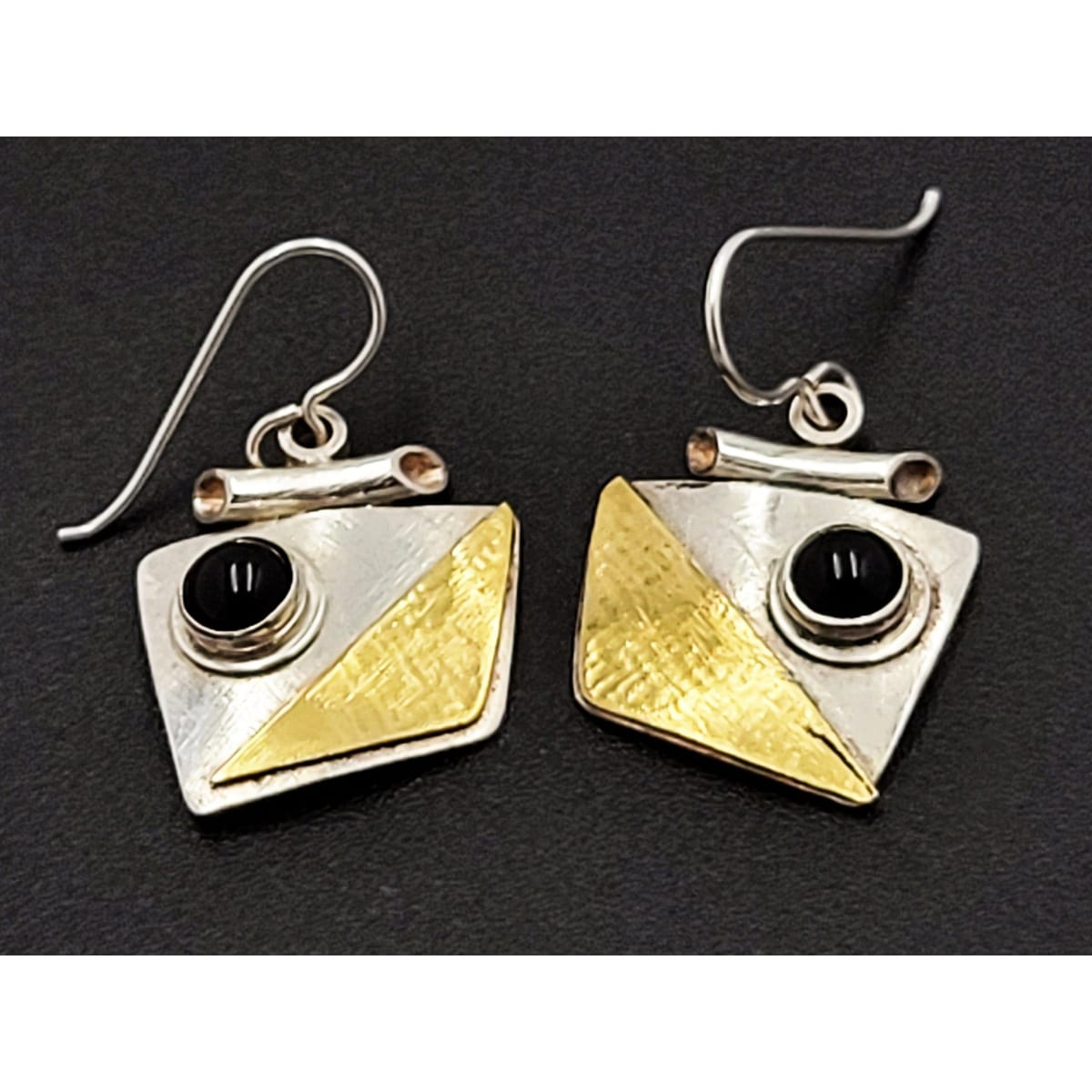 Designer Passiko True Sterling Silver & 22k Gold Drop Dangle Modernist Earrings, multicolor, geometric, glass - image 1 of 2